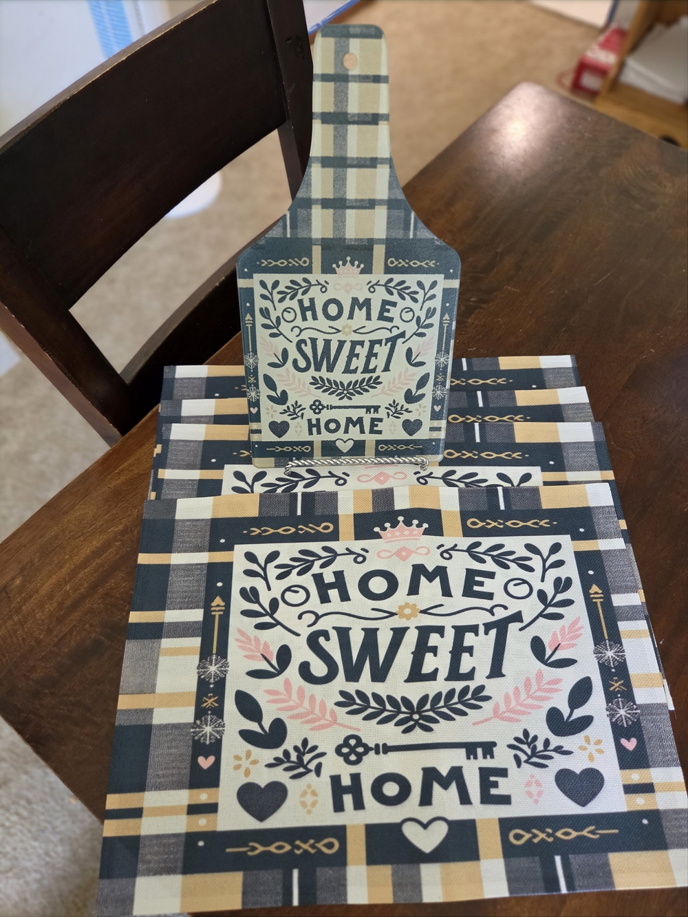 Home Sweet Home Decorative Serving/Cutting Board and Placemat Set Bundle.